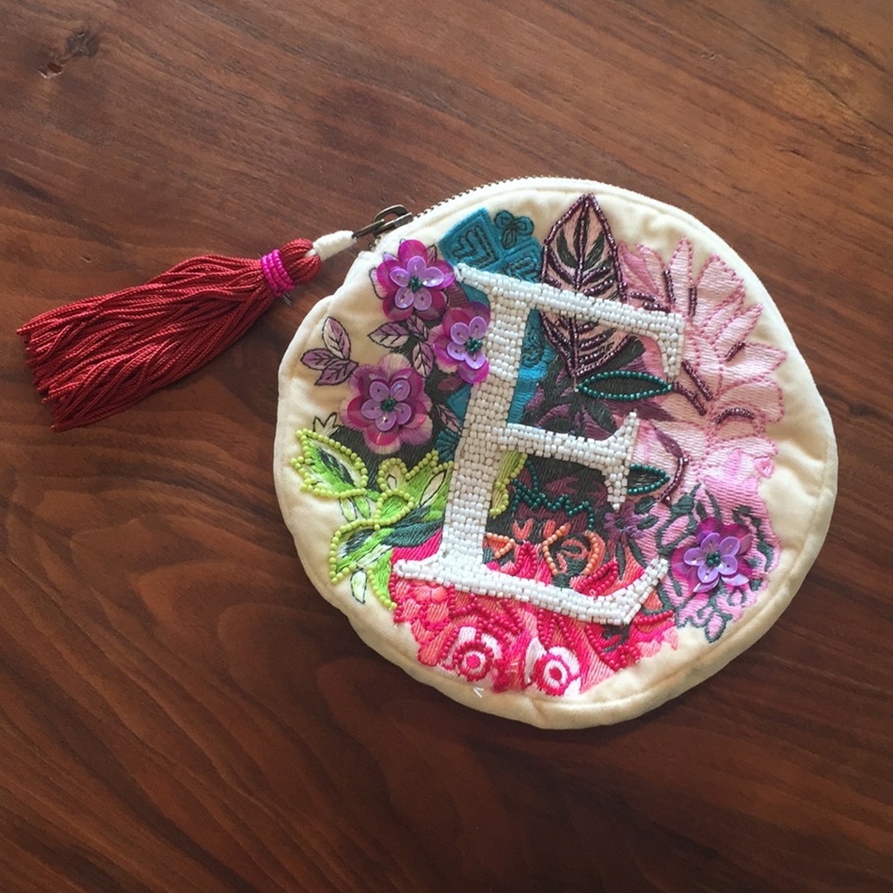 Anthropologie Tasseled Monogram Coin Pouch NWOT